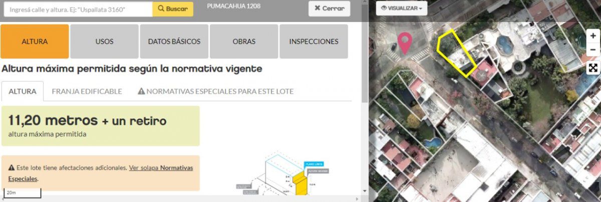  <p>Planificación Urbana de la Ciudad indica 11,20 metros de altura máxima permitida en el lote de la torre de 12 pisos.</p> 