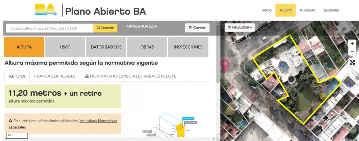  <p>Planificación Urbana de la Ciudad también indica 11,20 metros de altura máxima permitida en el lote de la torre de 20 pisos.</p> 